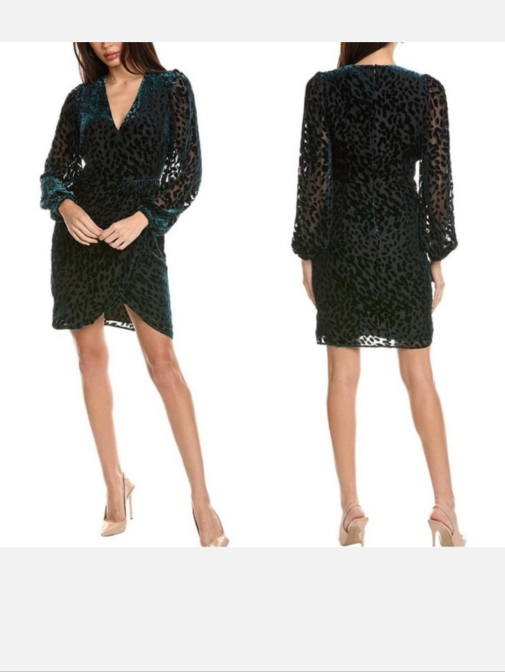 Velvet Burnout Wrap Mini Dress in Deep Teal